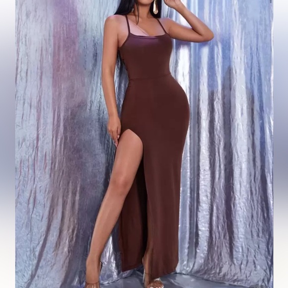 SHEIN One Shoulder Brown Maxi Dress - Picture 1 of 7